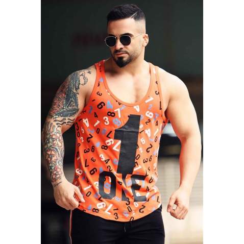 Madmext Orange Printed T-shirt for Men 2626 - Turuncu