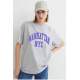 Women Printed Oversize Gray T-Shirt Mg1231 - Gri