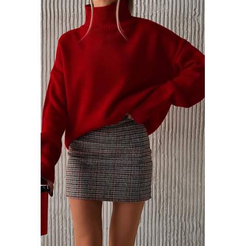 Mad Girls Turtleneck Red Sweater MG1252 - Kırmızı