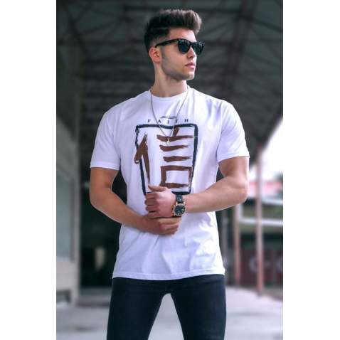 Madmext Men Printed White T-Shirt 5390 - Beyaz