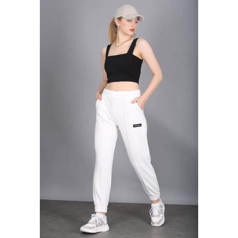 Mad Girls White Jogger Sweatpants MG303 - Beyaz