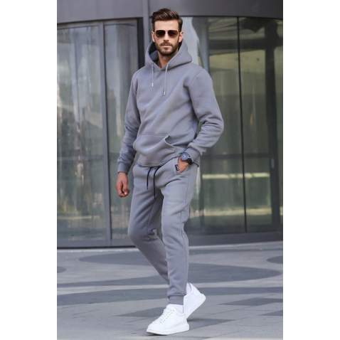 Dye Gray Hoodie Basic Tracksuit 5905 - Boyalı gri