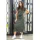 Mad Girls Green Camouflage Shoulder Pad Slit Midi Dress MG358 - Haki