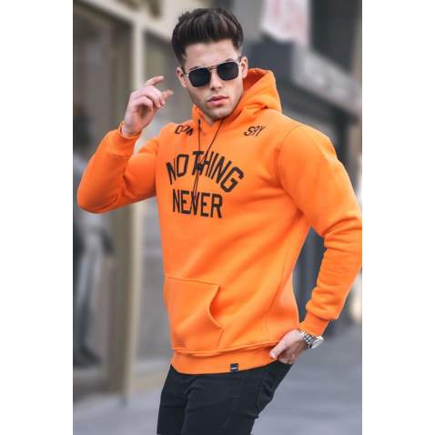 Orange Printed Hoodie Sweatshirt 5898 - Turuncu