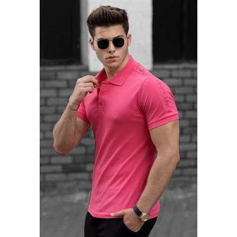 Madmext Soft Pink Striped Detailed Polo T-shirt 4585 - Pudra