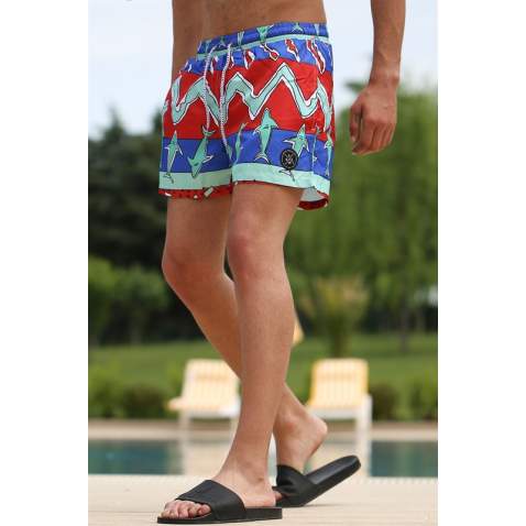 Madmext Red Printed Swim Wear Short 2957 - Kırmızı