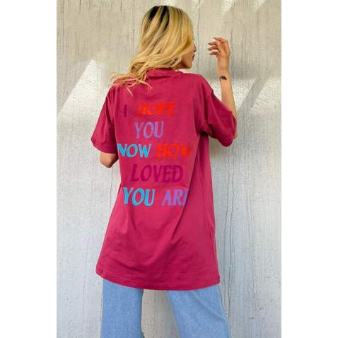 Women Printed Oversize Pink T-Shirt - Pembe