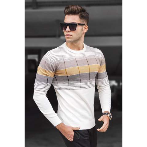 Madmext White Crewneck Sweater For Men 5608 - Beyaz