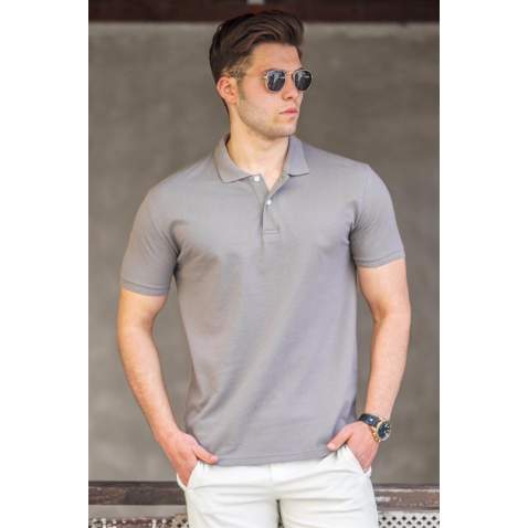 Madmext Men Plain Smoke Gray Polo T-shirt 5101 - Füme