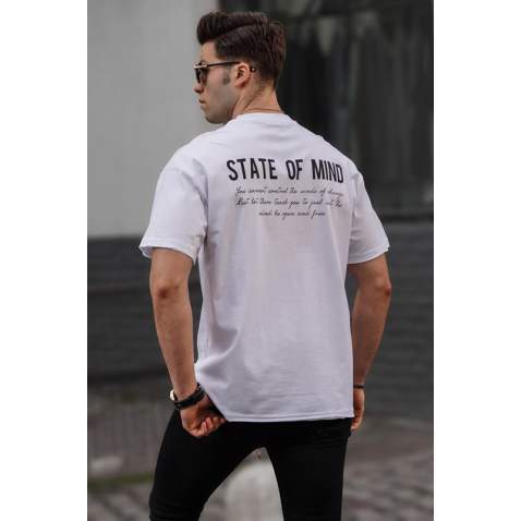 Men Printed White Oversize T-Shirt - Beyaz