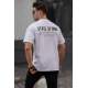 Men Printed White Oversize T-Shirt - Beyaz