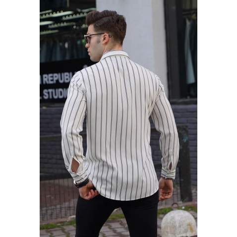 Men Striped White Shirt - Beyaz