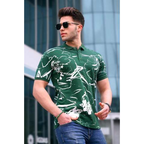 Men Designed Green Polo T-Shirt - Yeşil