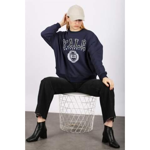 Mad Girls Navy Blue Sweatshirt MG1208 - Lacivert