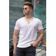 Madmext Men Buttoned White T-shirt 4490 - Beyaz