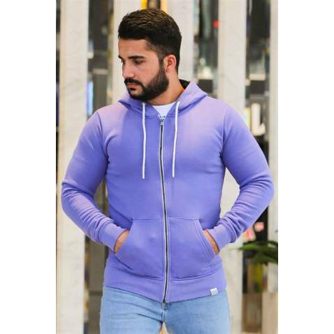 Madmext Purple Zipper Detailed Hoodie 4156 - Mor