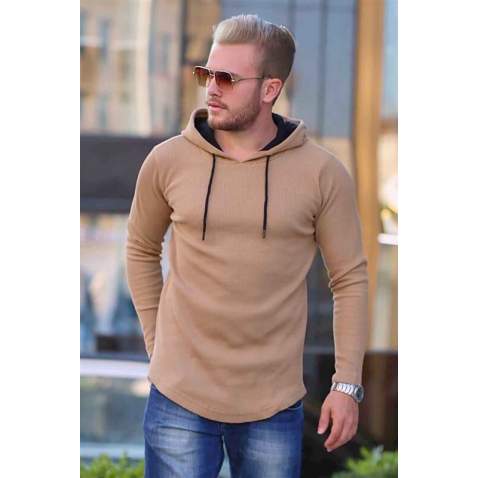 Madmext Basic Camel Kapşonlu Sweatshirt 4153 - Camel