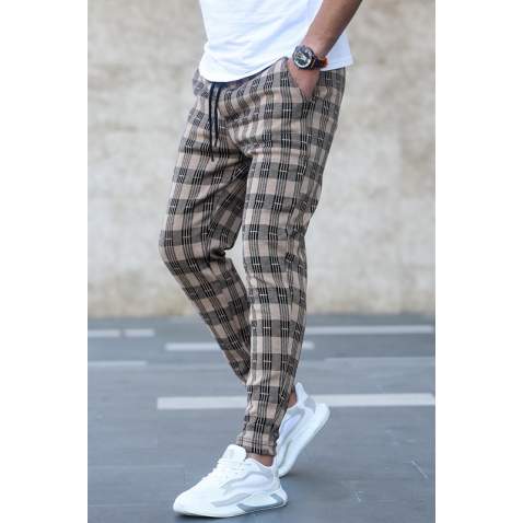 Madmext Men Beige Patterned Sweatpants 5435 - Bej