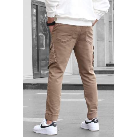 Slim Fit Camel Cargo Trousers For Men 5714 - Camel