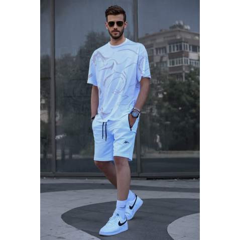 Men Designed White Shorts Outfit 5902 - Beyaz