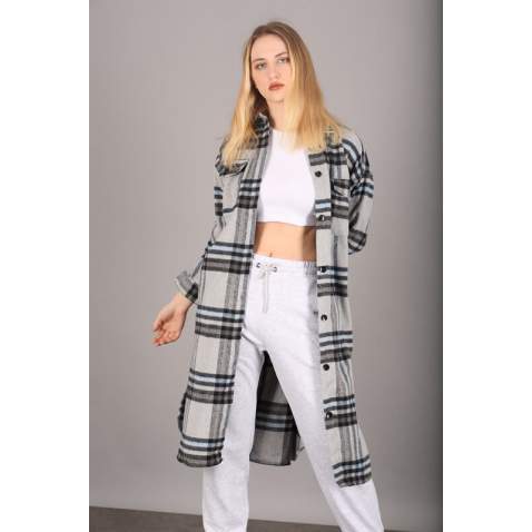 Mad Girls Gray Plaid Coat MG1234 - Gri