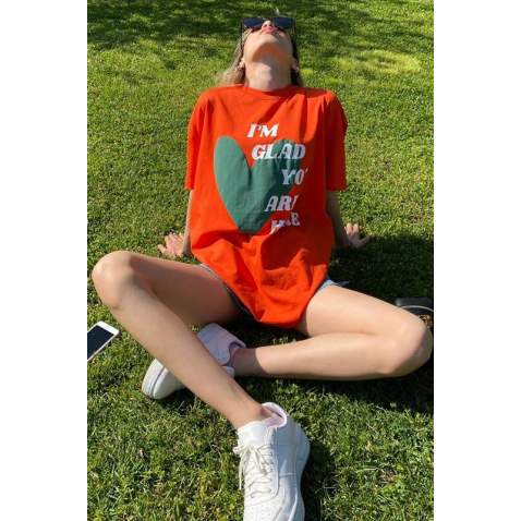 Mad Girls Printed Orange T-Shirt MG1202 - Turuncu