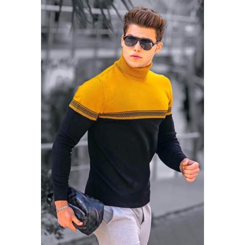 Madmext Men Dual Tone Turtleneck Mustard Jumper 4675 - Hardal