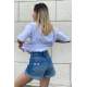 Women Blue Ripped Denim Shorts MG1478 - Mavi