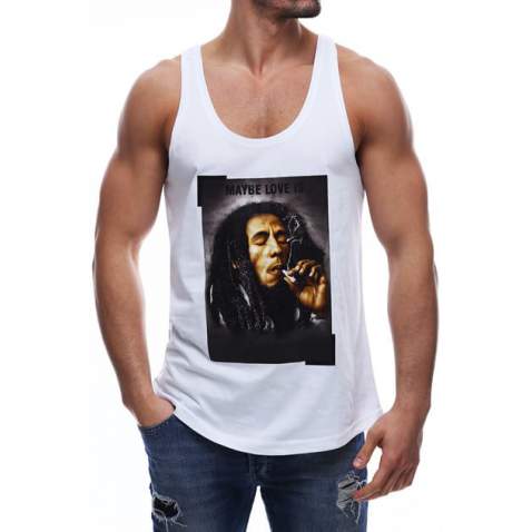 Madmext White Bob Marley Printed T-shirt for Men 2632 - Beyaz