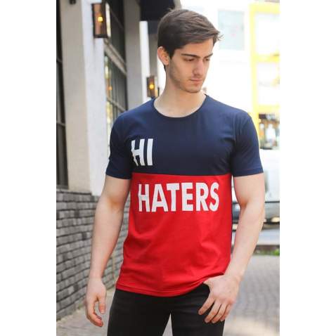 Madmext Navy Blue Two-Tone Printed T-shirt for Men 3089 - Lacivert