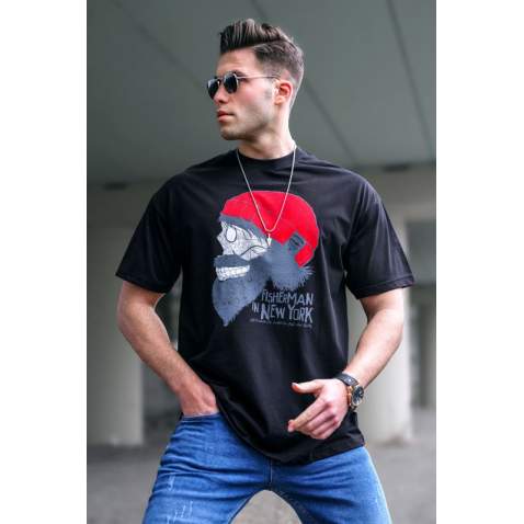 Madmext Men Designed Black T-shirt 5361 - Siyah