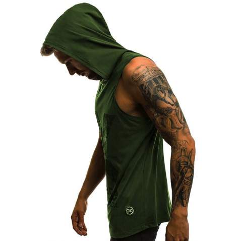 Madmext Men Khaki Hoodie Vest 2649 - Haki