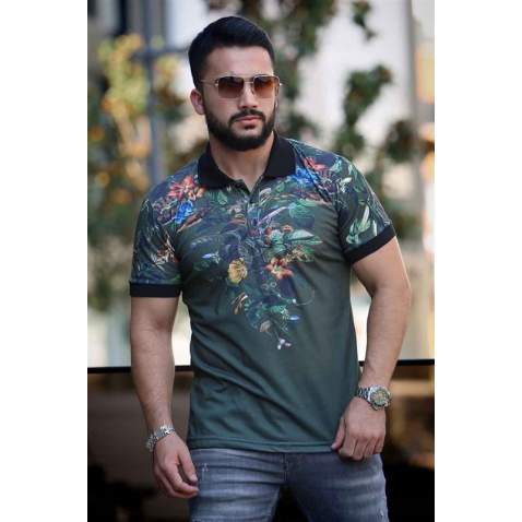 Madmext Khaki Printed Polo Shirt for Men 2885 - Haki