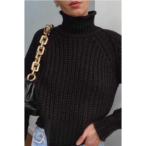 Mad Girls Black Turtleneck Women Jumper MG774 - Siyah