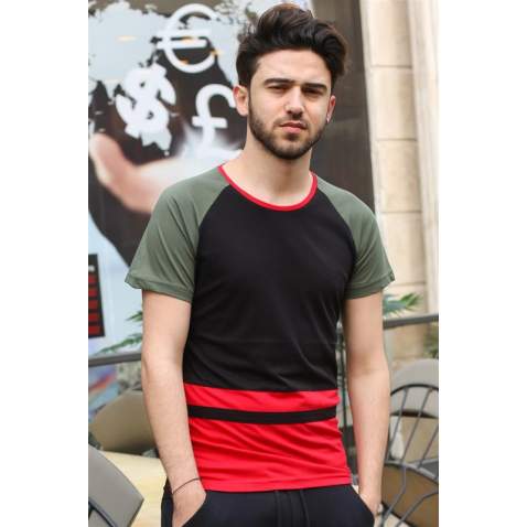 Madmext Black Striped T-shirt for Men 3014 - Siyah