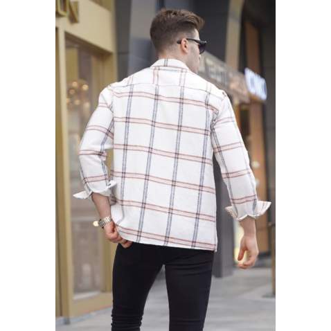 Ecru Regular Fit Plaid Shirt 5556 - Ekru