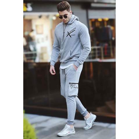 Madmext Grey Printed Tracksuit 44314224 - Gri