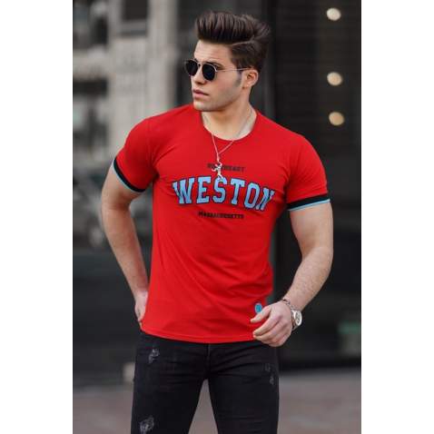 Madmext Red Printed T-shirt for Men 4593 - Kırmızı