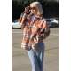 Mad Girls Orange Oversize Women Lumberjack Shirt MG042 - Turuncu