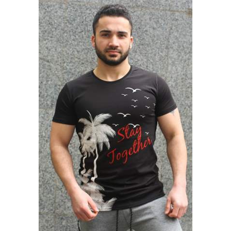 Madmext Black Printed T-shirt for Men 3026 - Siyah