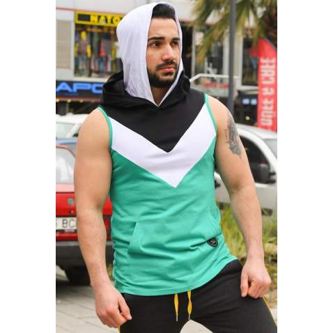 Madmext Men Sleeveless Green Hoodie 2897 - Yeşil