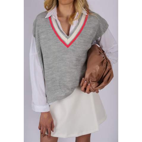 Women Striped Gray Sweater - Gri