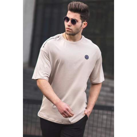 Madmext Men Oversize Beige T-shirt 5218 - Bej