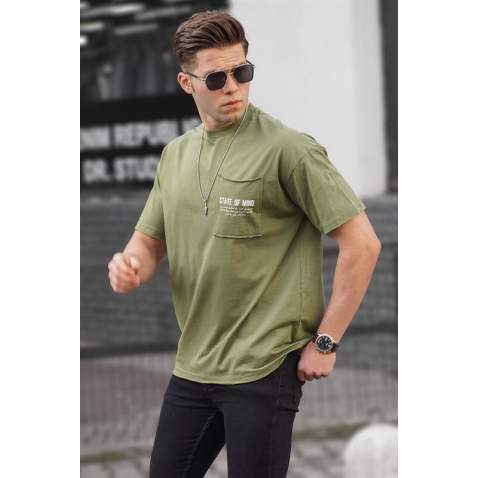 Men Printed Khaki Oversize T-Shirt - Haki