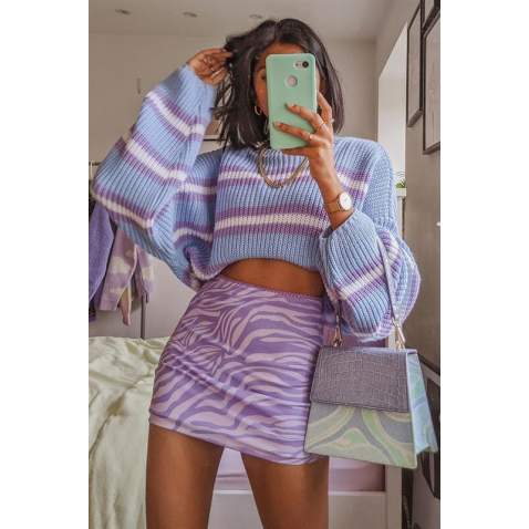 Lilac Striped Knitted Sweater MG1244 - Lila