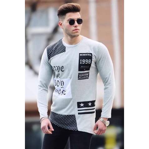 Madmext Baskılı Gri Sweatshirt 1115