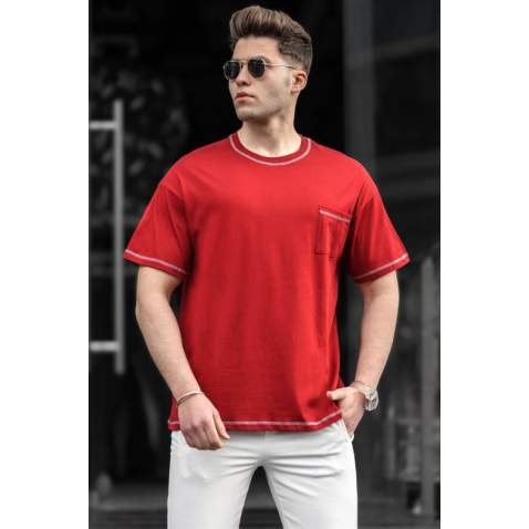 Madmext Men Front Pocket Maroon T-shirt 5228 - Bordo