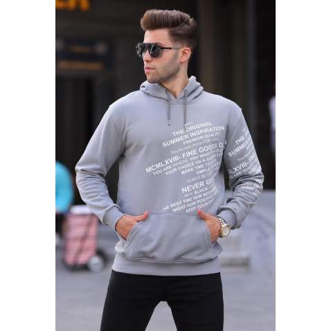 Dye Gray Printed Hoodie Sweatshirt 6009 - Boyalı gri