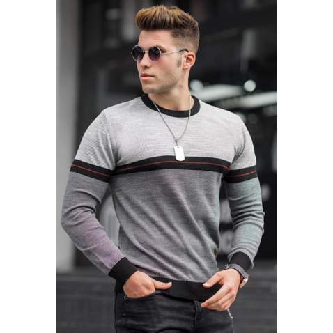 Madmext Men Stripe Gray Sweater 5148 - Gri