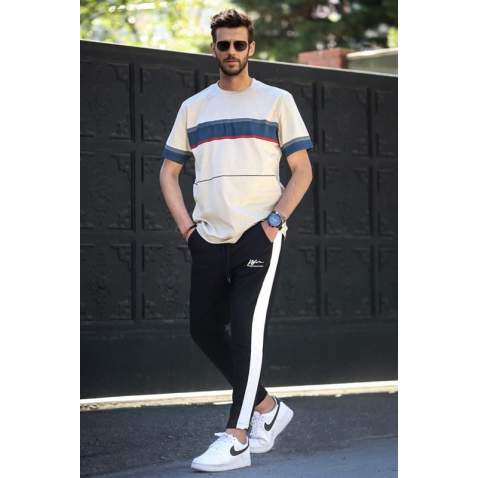 Men Striped Beige Tracksuit 5779 - Bej